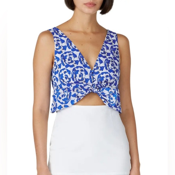 Thakoon x Rent the Runway Blue Floral Ruffle Crop Top - Size 0 - Picture 1 of 10
